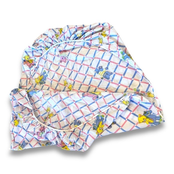 Vintage Cotton Duck/Bear print fitted crib sheet pillowcase Baby Nursery set - Picture 2 of 8